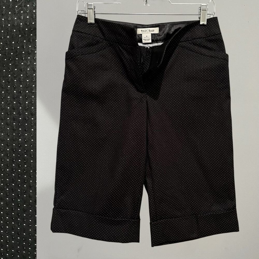 NEW WHBM Cotton Pin Dot Mid Rise Longline 13” Relaxed Bermuda Walking Shorts 4